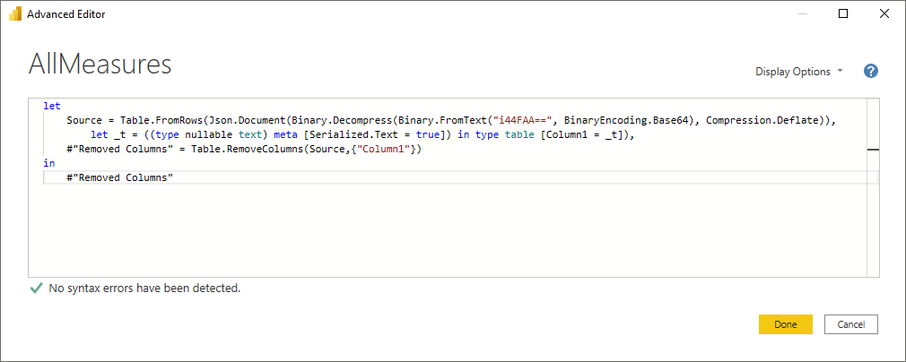 Measure Table Code
